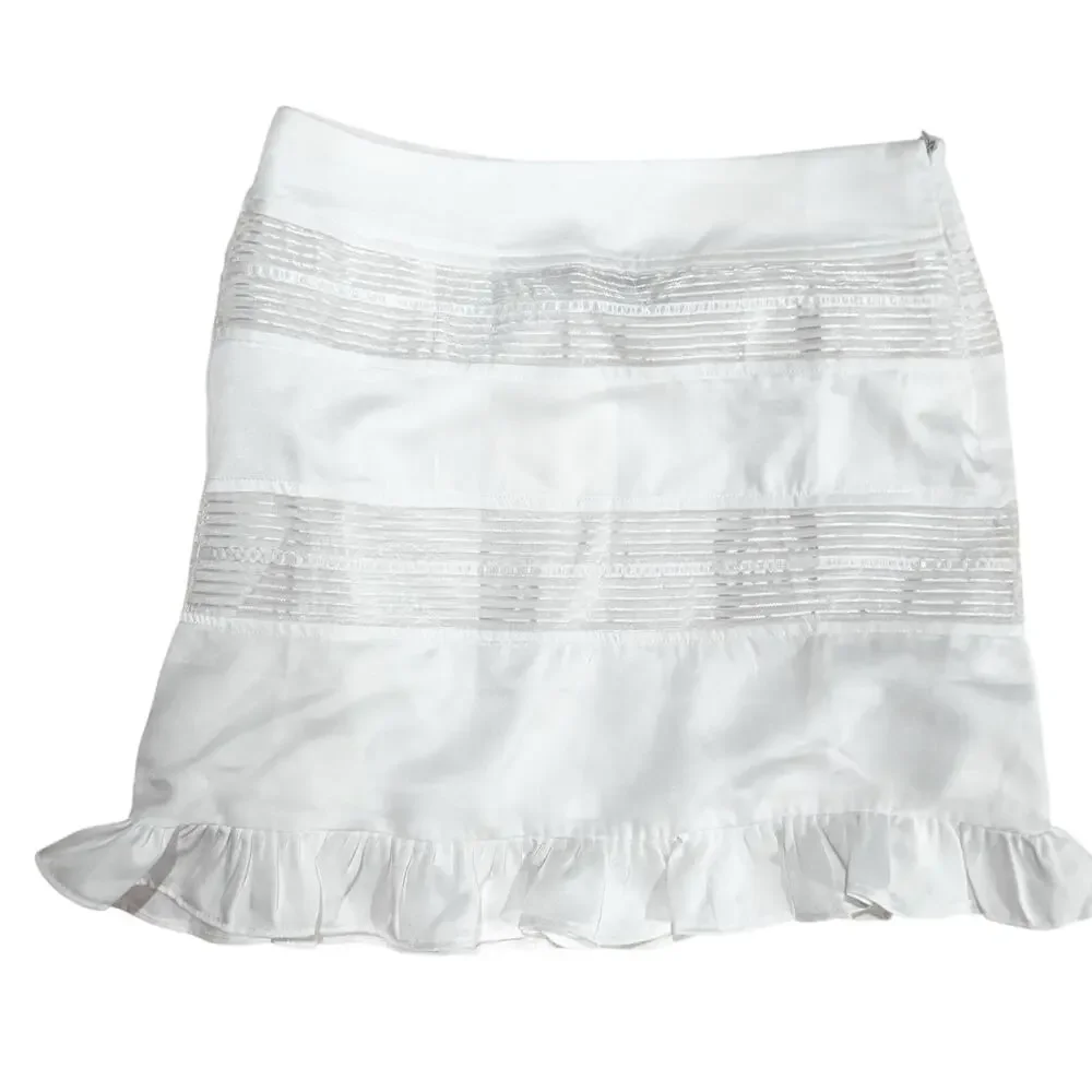 Skylar Rose Women's Soft Stretchy Mini Skirt with Ruffles White Size Small NWT - Picture 4 of 12